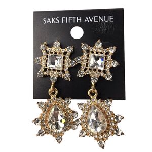 Saks Fifth Avenue Gold-tone And‎ Clear Rhinestone Dangle Earrings